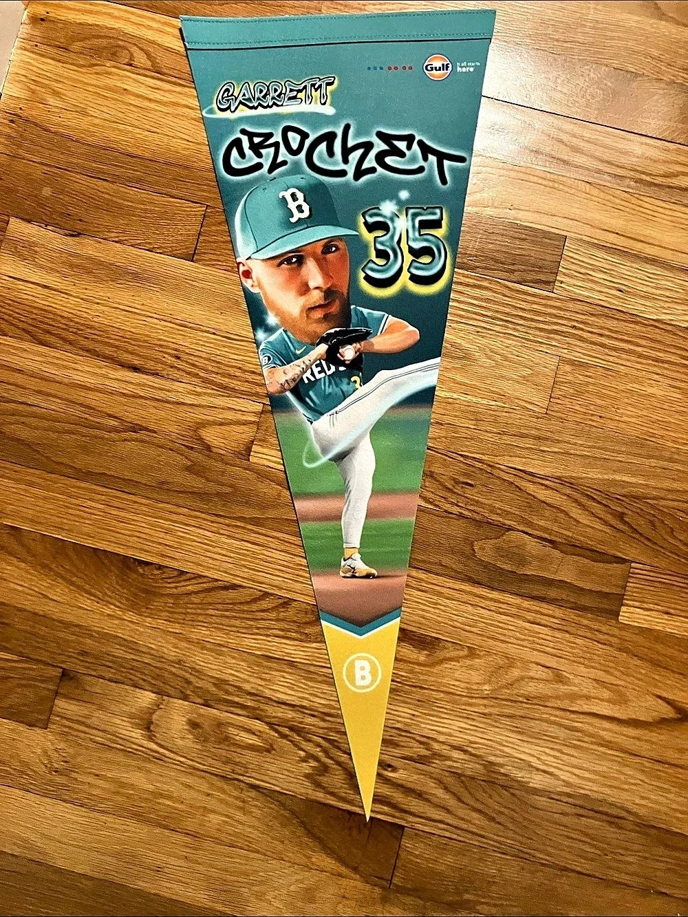 Garrett Baseball Pennant in Green & Yellow Like New (Red Sox)